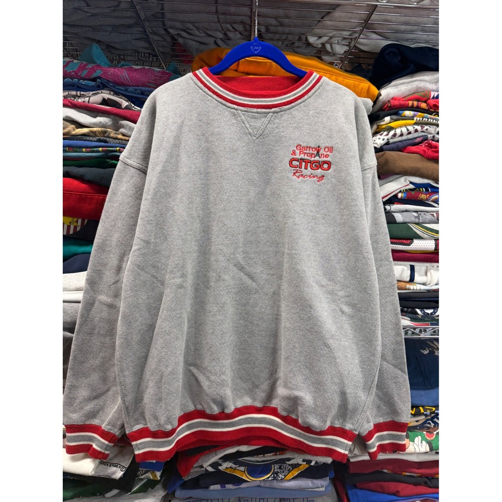 Vintage 90s Citgo Racing Sweatshirt Mens L Gray Red Garrow Oil Propane Vtg